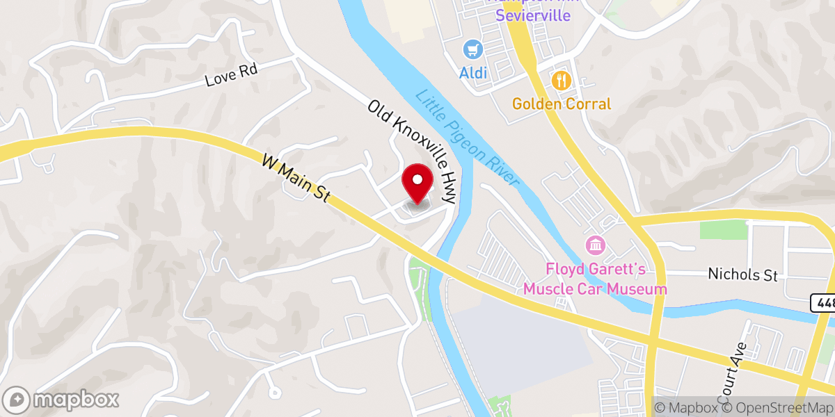 Map showing location of Second Baptist Church of Sevierville