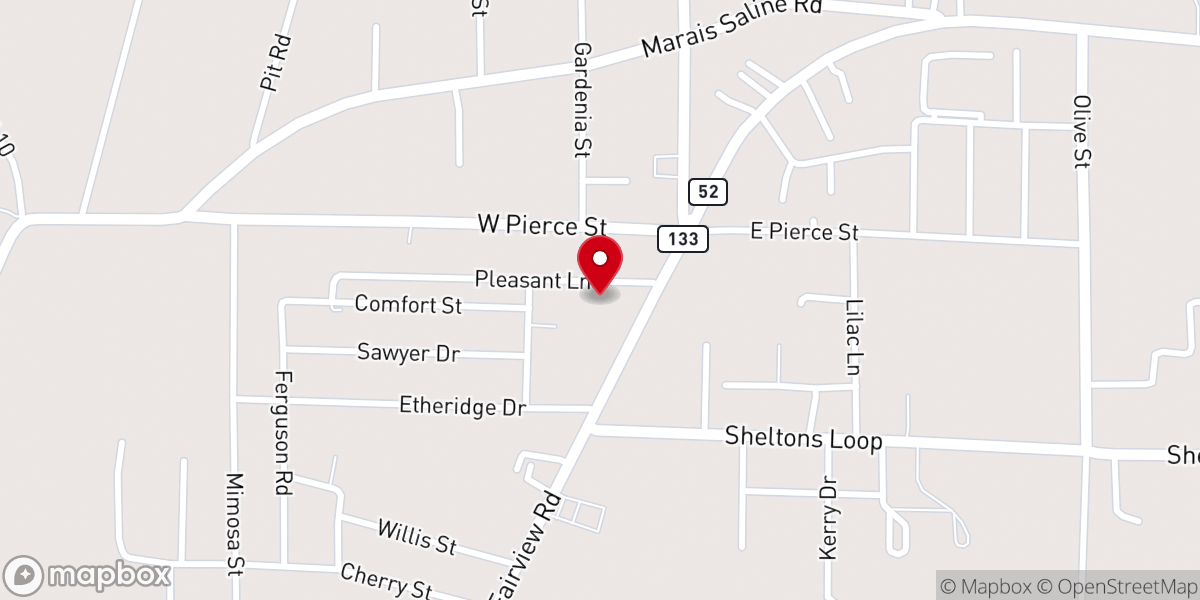 Map showing location of Pleasant Lane Baptist Church