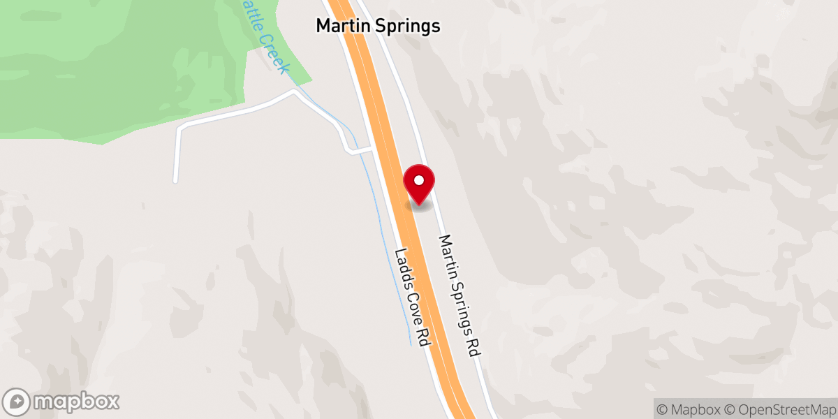 Map showing location of Martin Springs Baptist Church