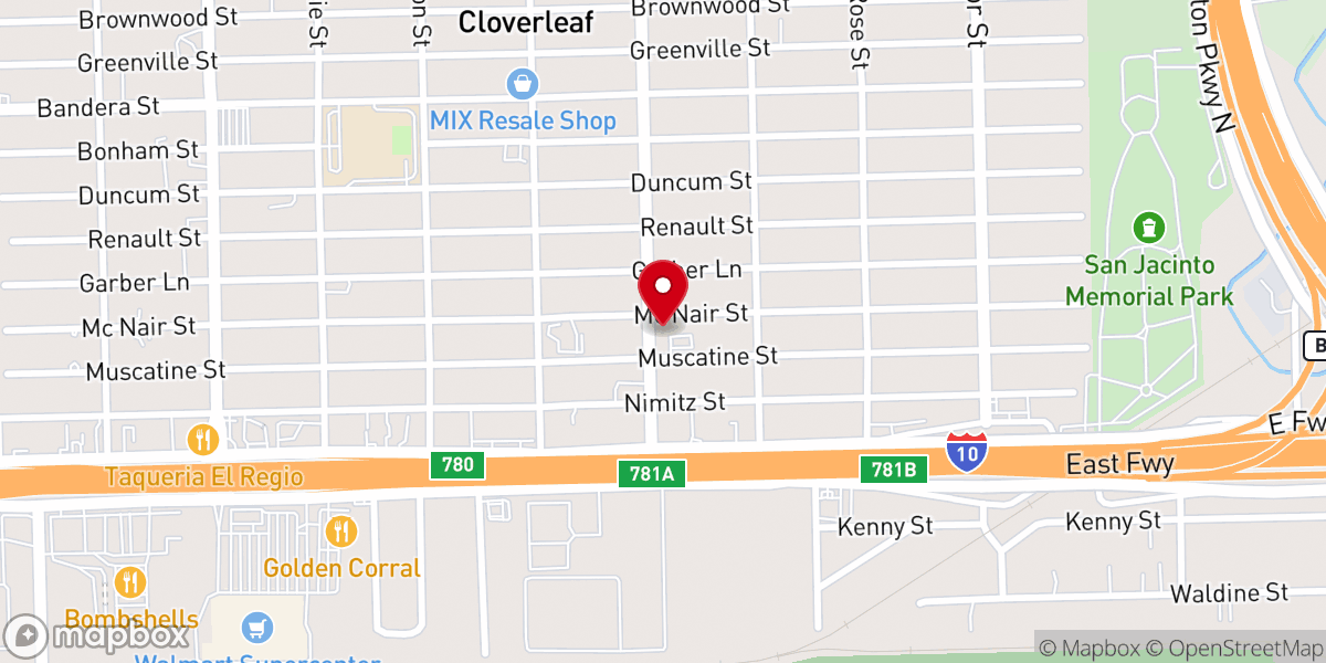 Map showing location of Cloverleaf Baptist Church