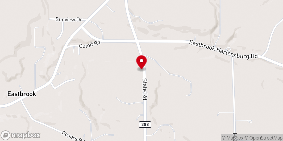 Map showing location of East Brook Presbyterian Church