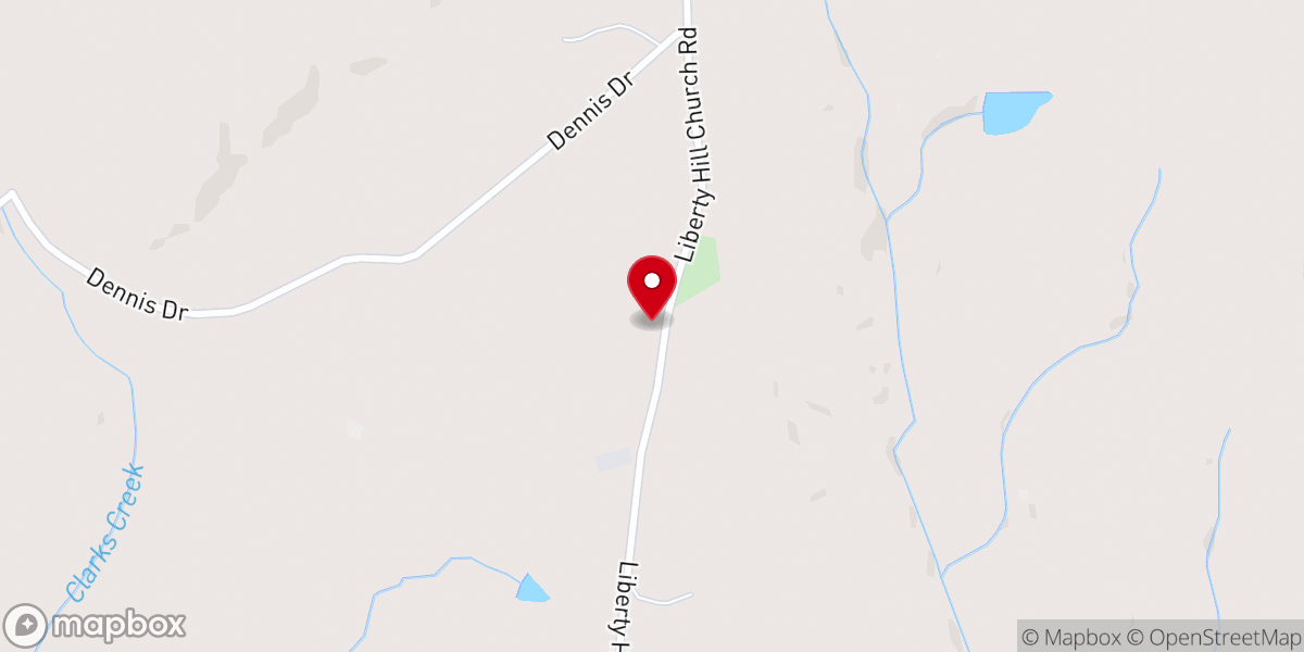 Map showing location of Liberty Hill Baptist Church