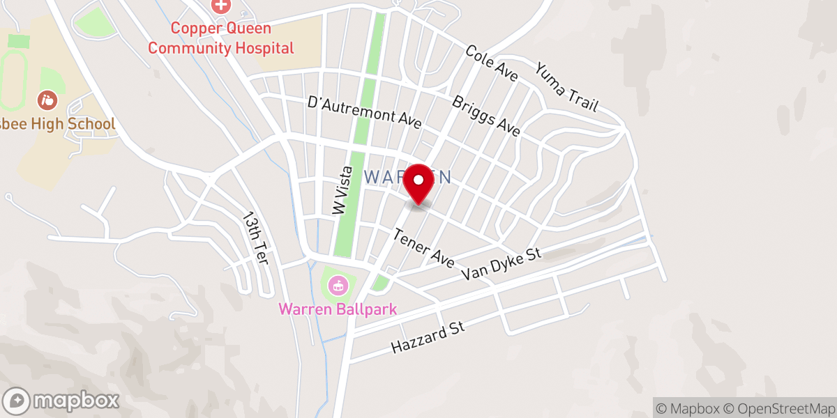 Map showing location of Trinity United Methodist Church. Bisbee, AZ