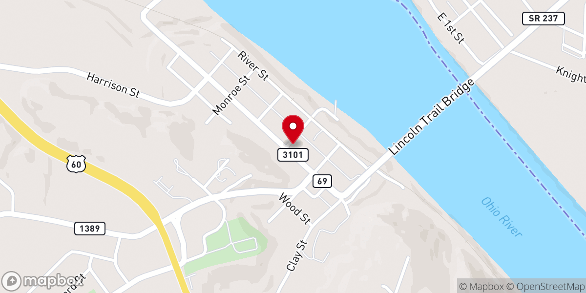 Map showing location of Hawesville Baptist Church
