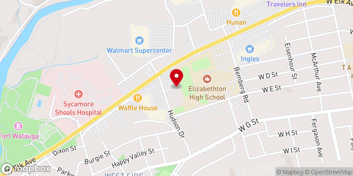Map showing location of Red Stone Church Elizabethton