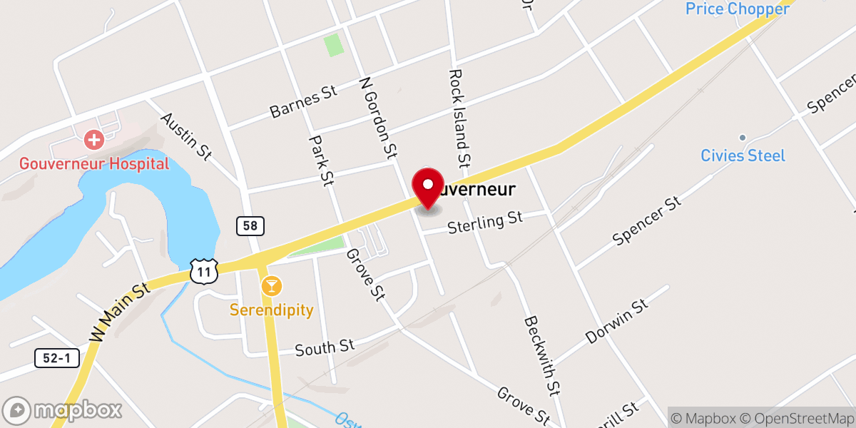 Map showing location of Gouverneur Church
