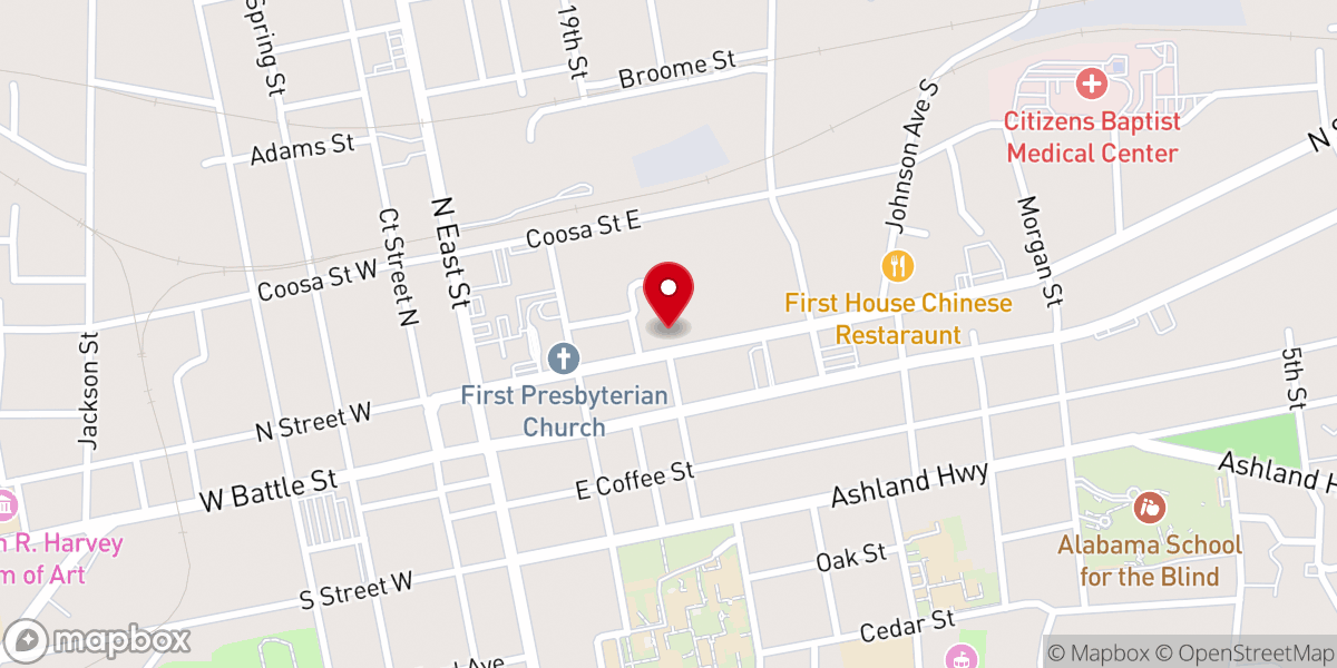 Map showing location of Weogufka First Baptist Church