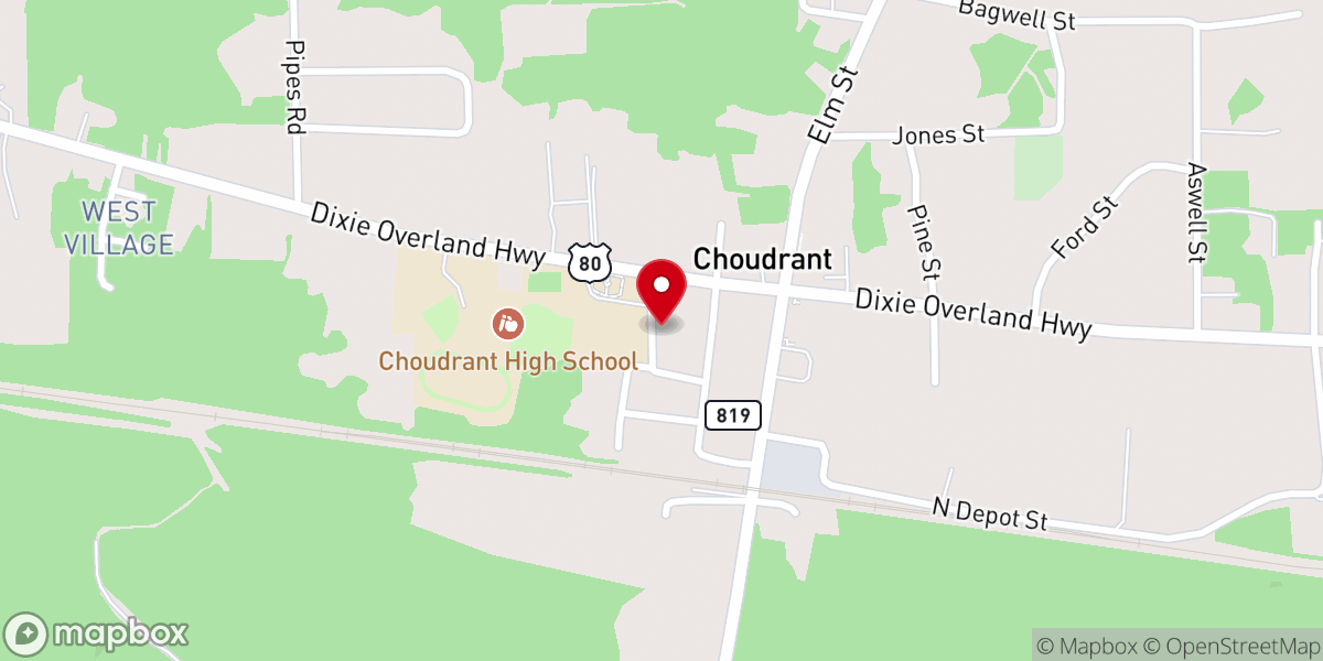 Map showing location of Choudrant United Methodist Church