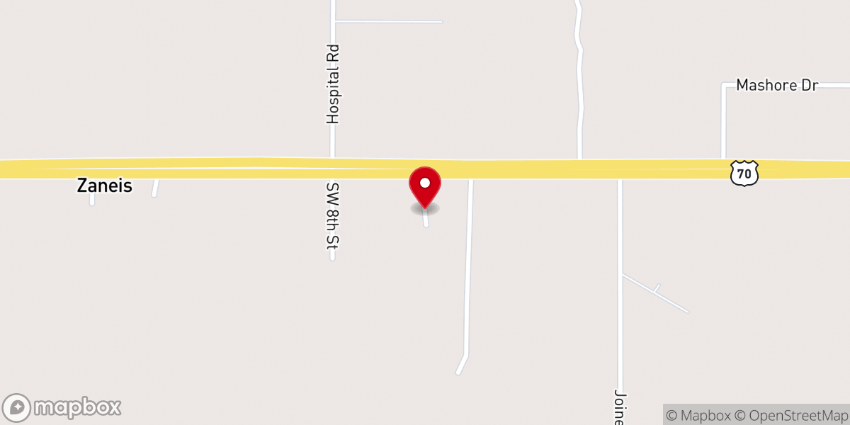Map showing location of Zaneis Baptist Church