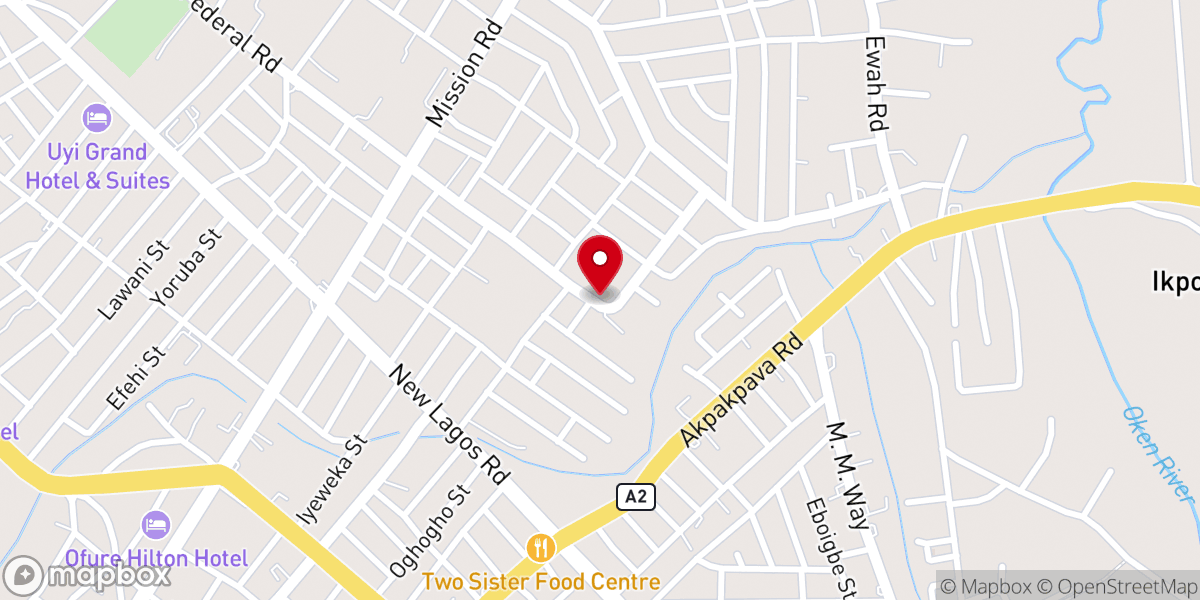 Map showing location of Living Faith Church New Benin