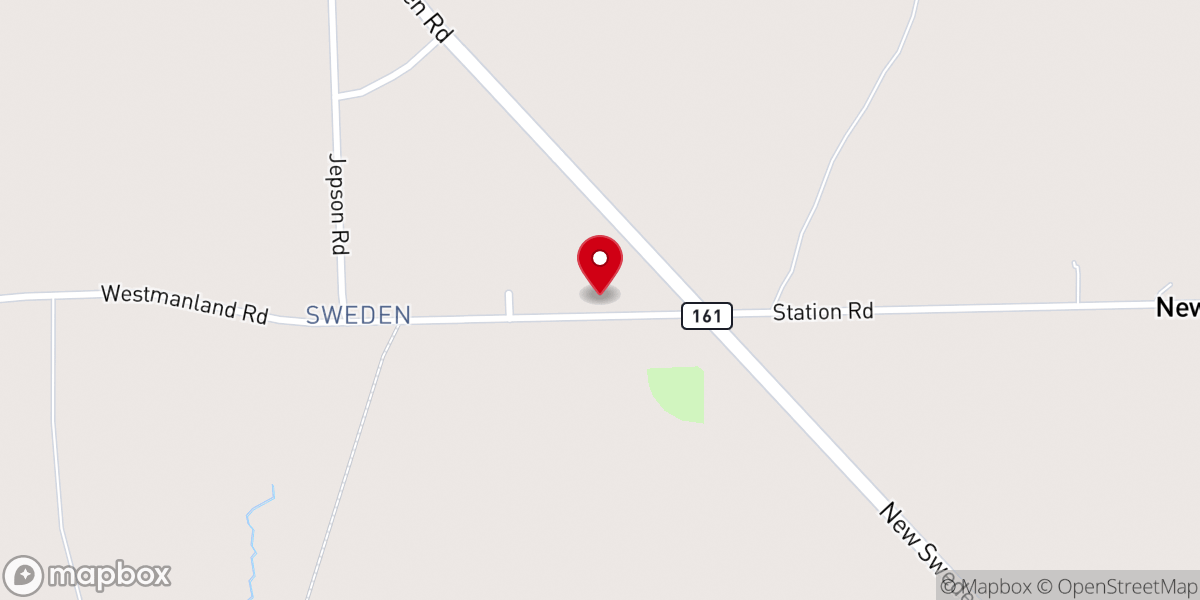 Map showing location of First Baptist Church of New Sweden