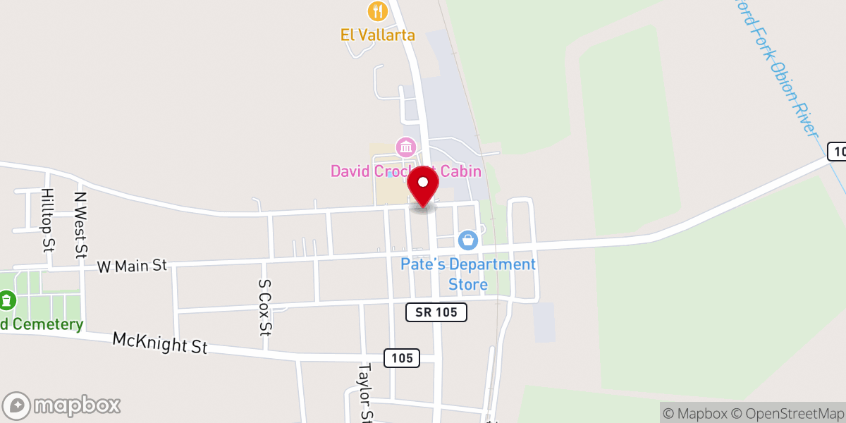 Map showing location of Rutherford Cumberland Presbyterian Church