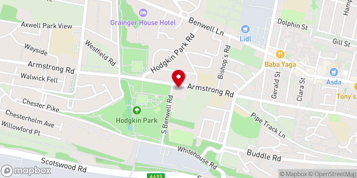 Map showing location of St Joseph's Church Benwell