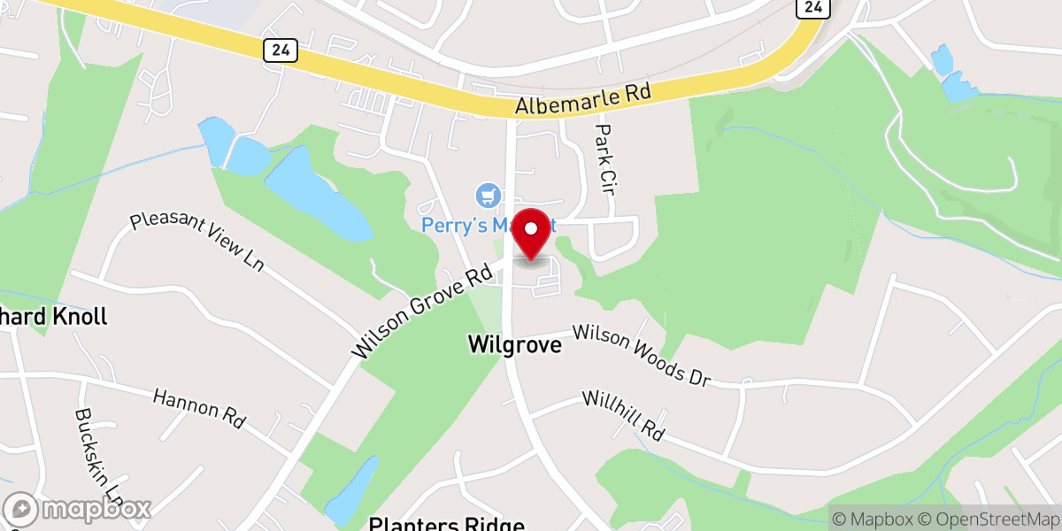 Map showing location of Wilson Grove Baptist Church