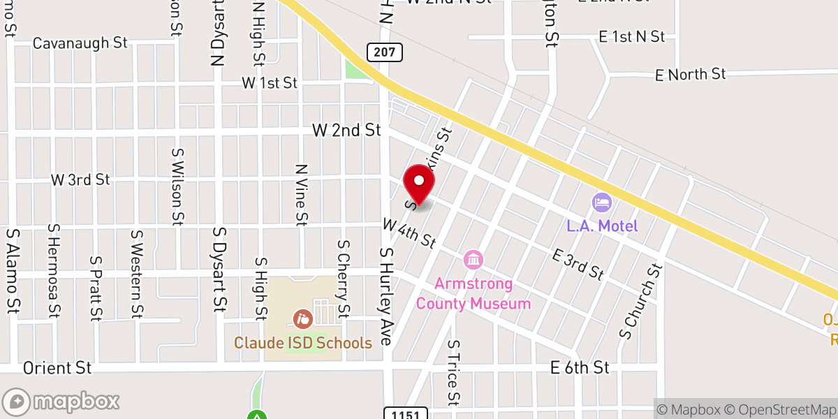 Map showing location of Claude Church of Christ