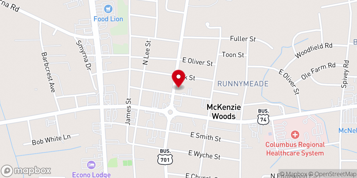 Map showing location of Whiteville United Methodist Church