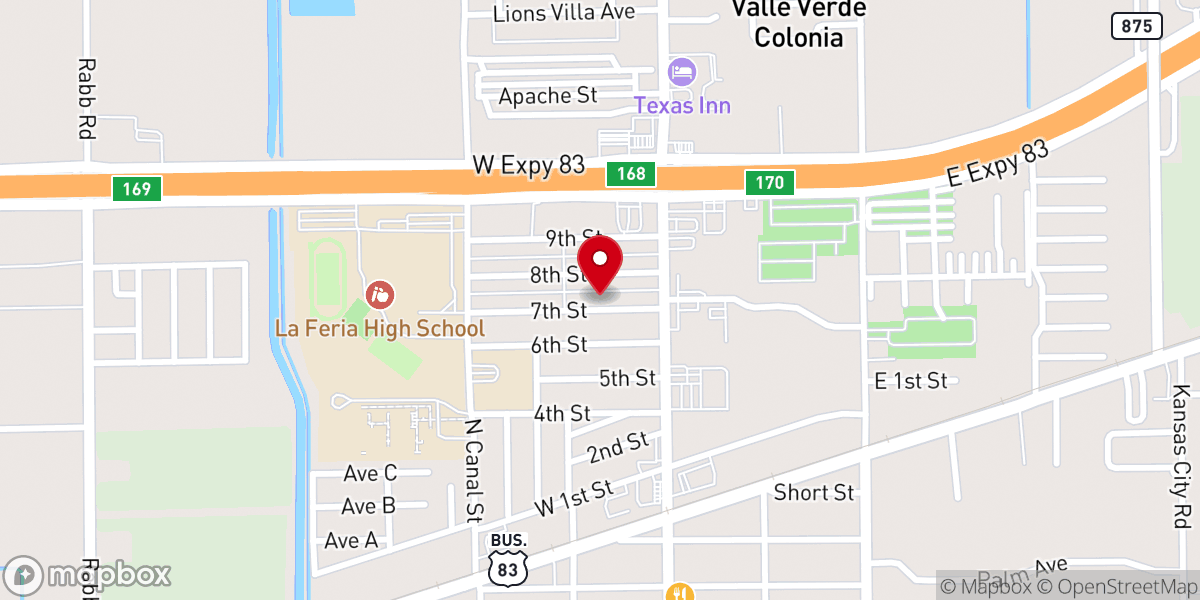 Map showing location of La Feria Christian Center