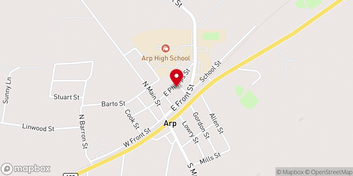 Map showing location of Arp Methodist Church