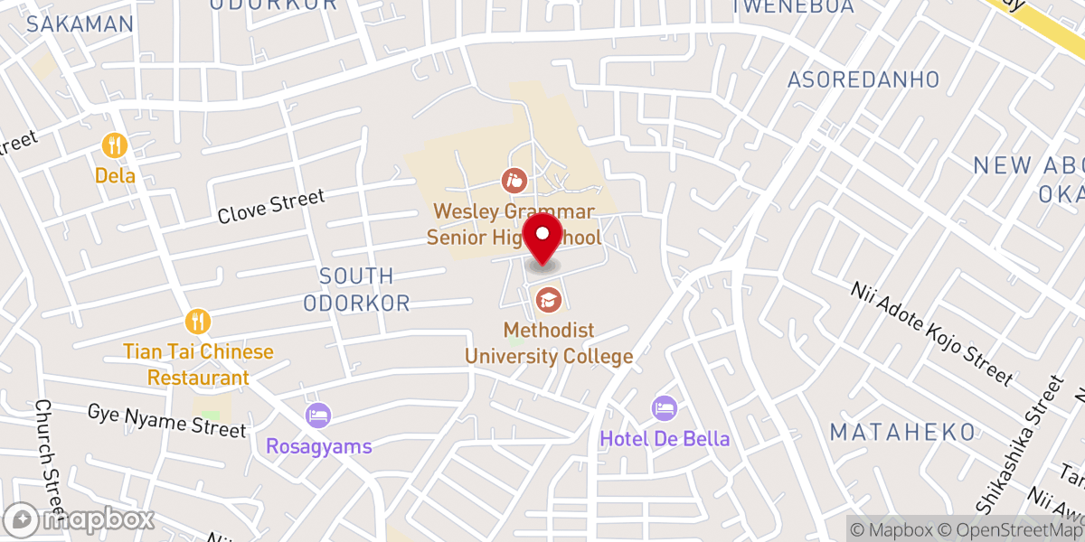 Map showing location of Methodist University Ghana