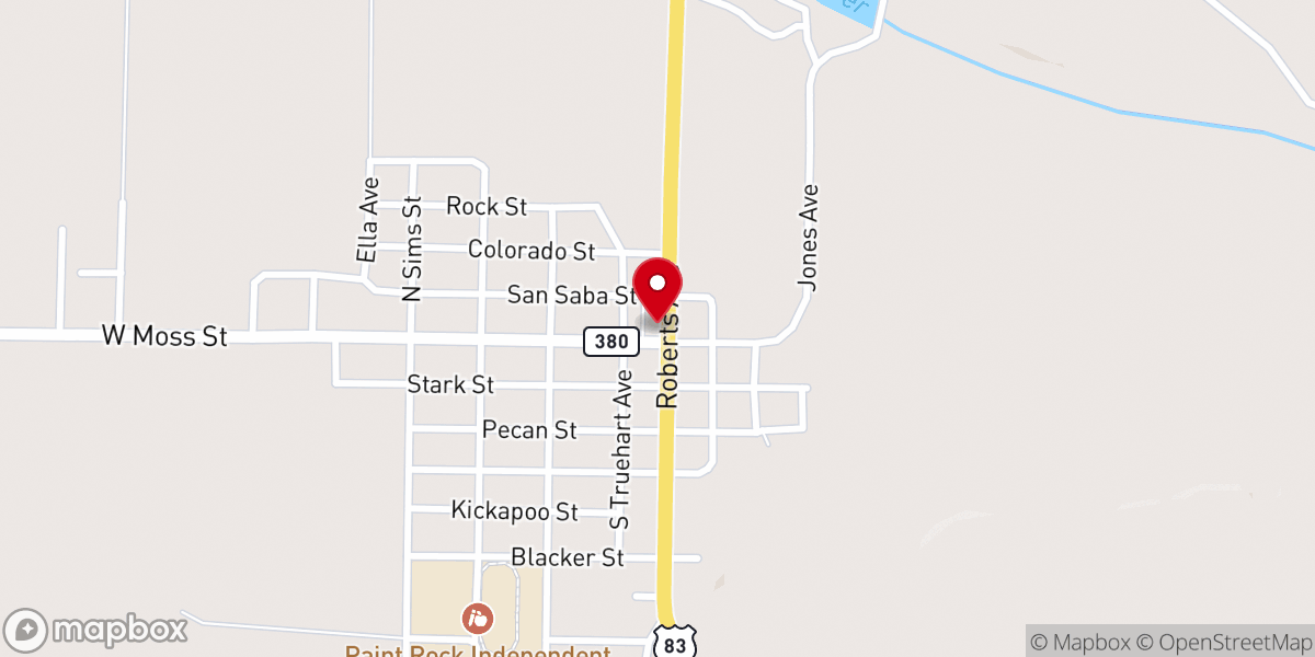 Map showing location of City of Paint Rock