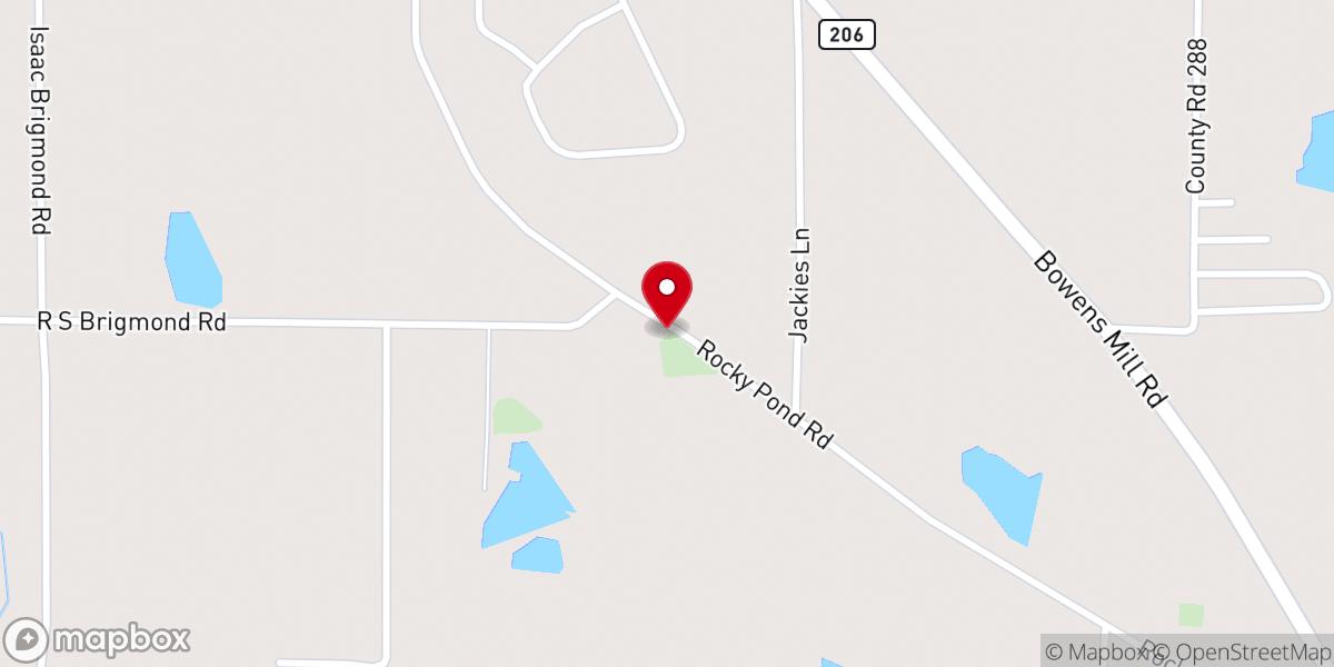 Map showing location of Rocky Pond Baptist Church