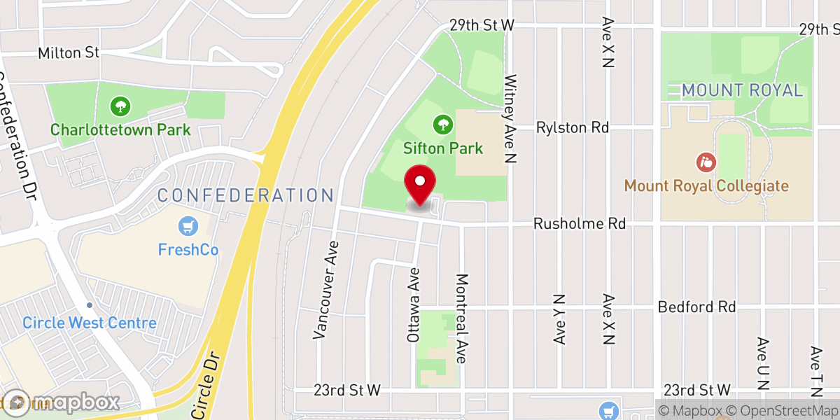 Map showing location of Saskatoon Victory Church