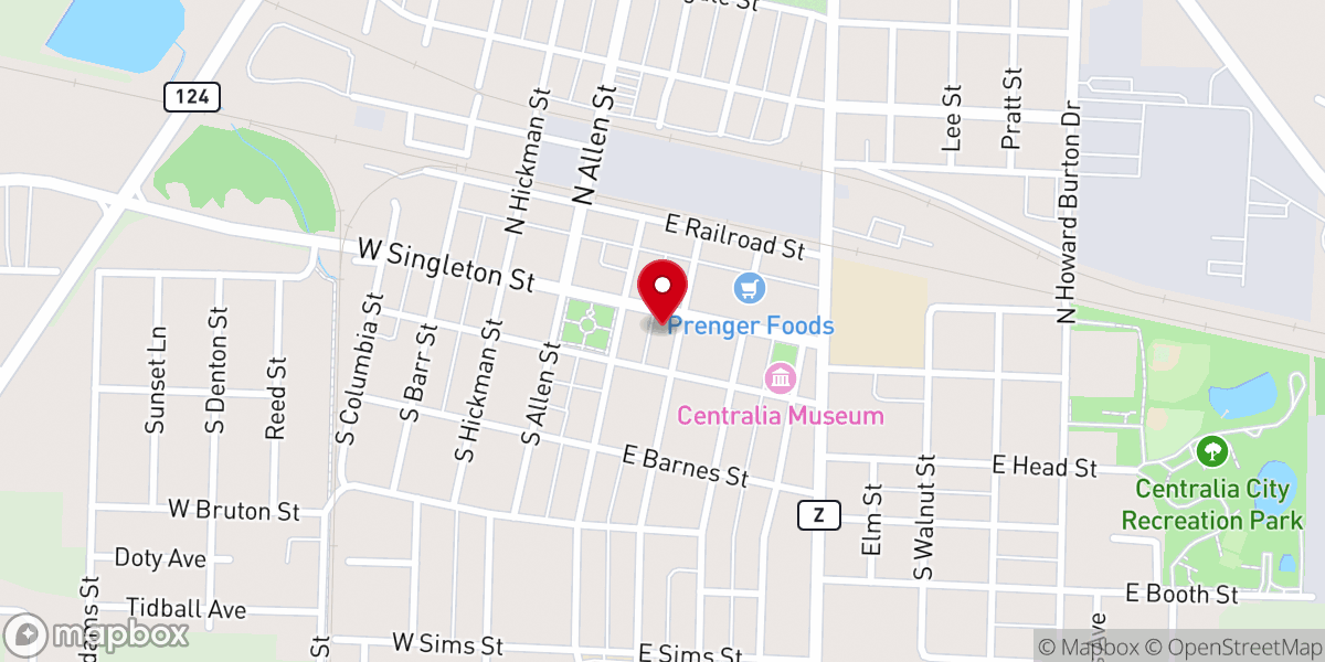 Map showing location of First Baptist Church, Centralia, Missouri