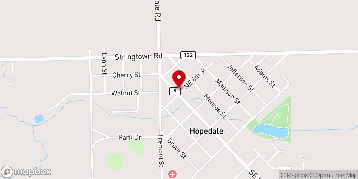 Map showing location of Hopedale United Methodist Church