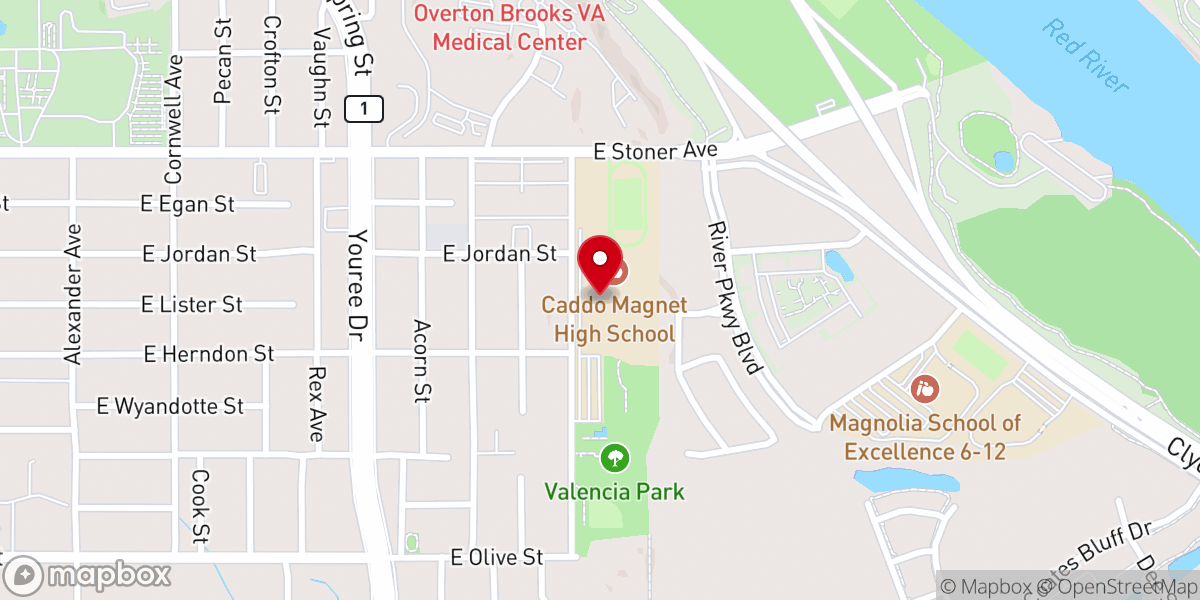 Map showing location of Caddo Parish Magnet High School