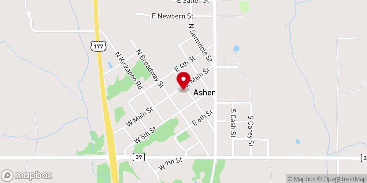 Map showing location of Asher First Baptist Church