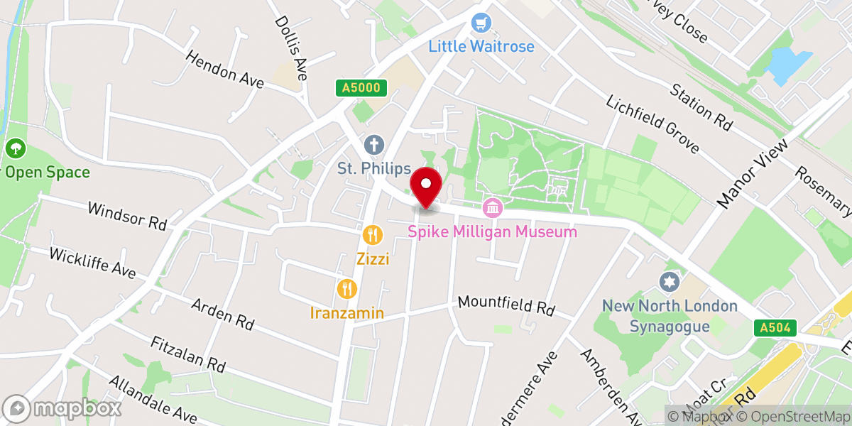 Map showing location of Church End Baptist Church, Finchley