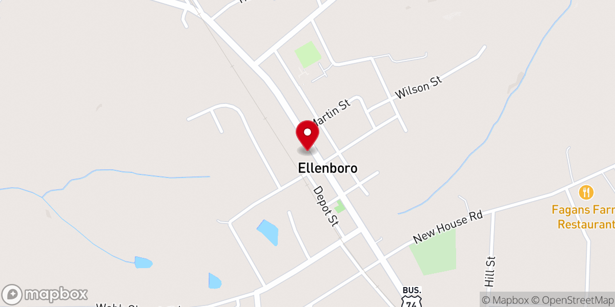 Map showing location of Ellenboro Community Church