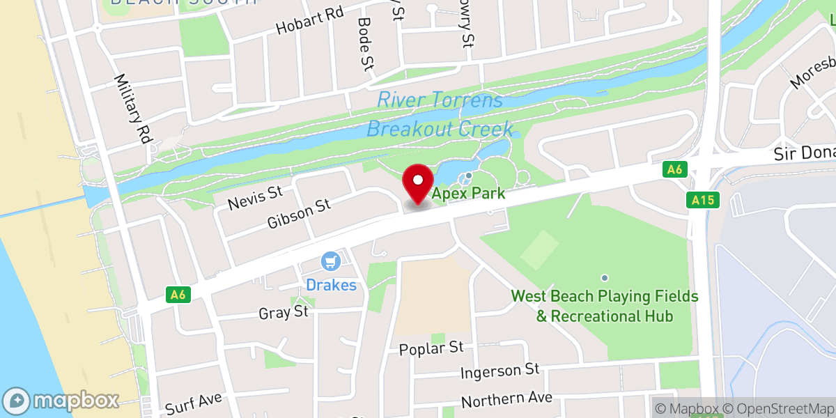 Map showing location of West Beach Community Church
