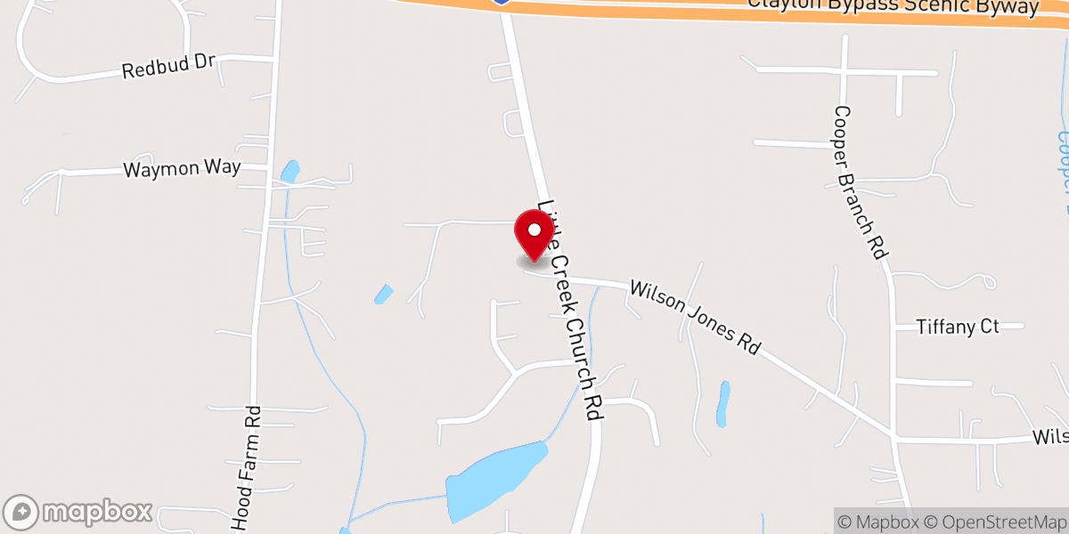 Map showing location of Trinity Free Will Baptist Church of Clayton