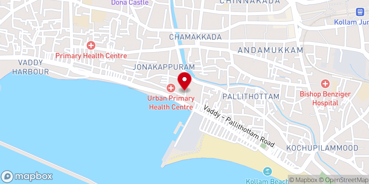 Map showing location of Port Kollam Saint Thomas Shrine