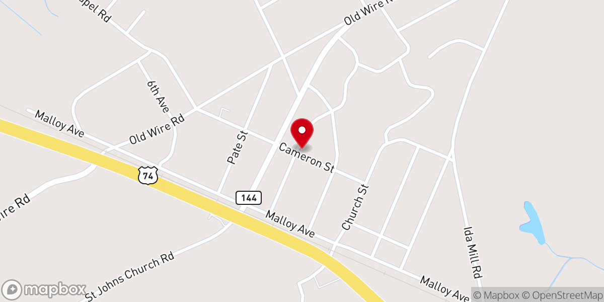 Map showing location of Laurel Hill Methodist Church