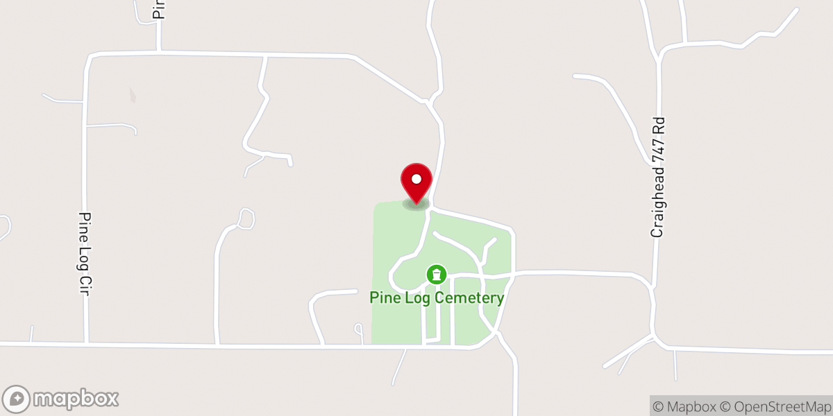 Map showing location of Pine Log United Methodist Church