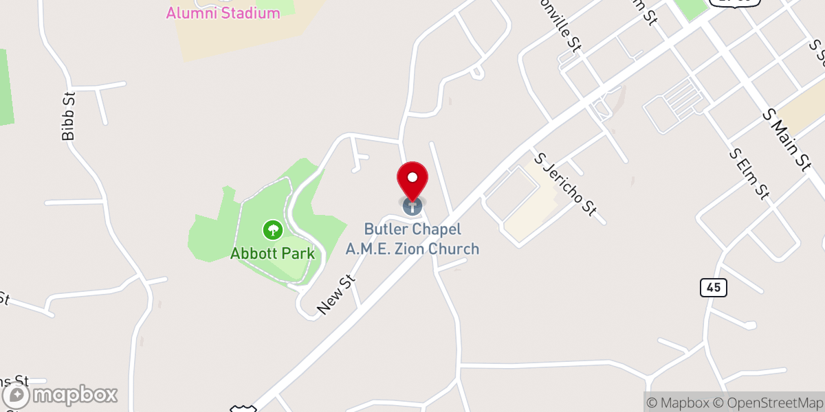 Map showing location of Butler Chapel A.M.E. Zion Church
