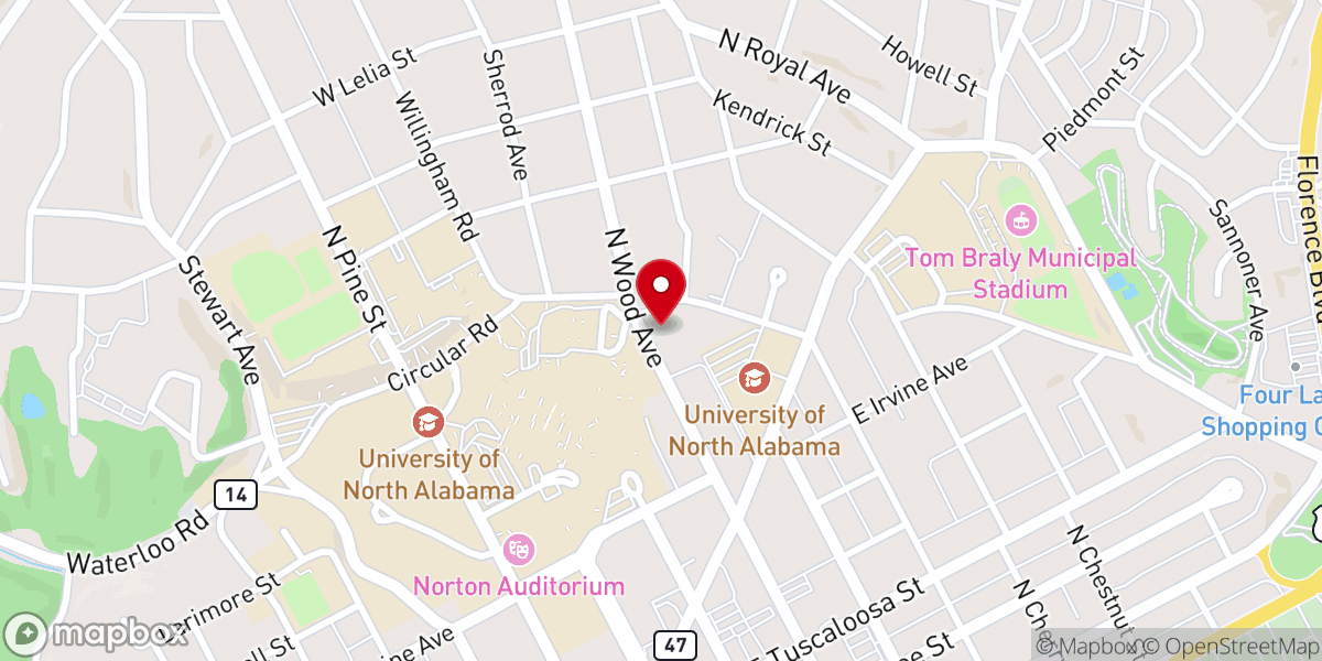 Map showing location of Baptist Campus Ministries