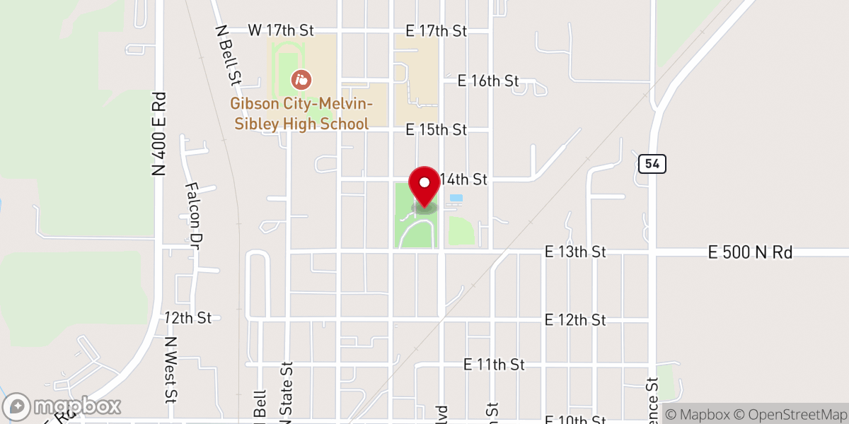 Map showing location of Gibson City North Park Pavilion