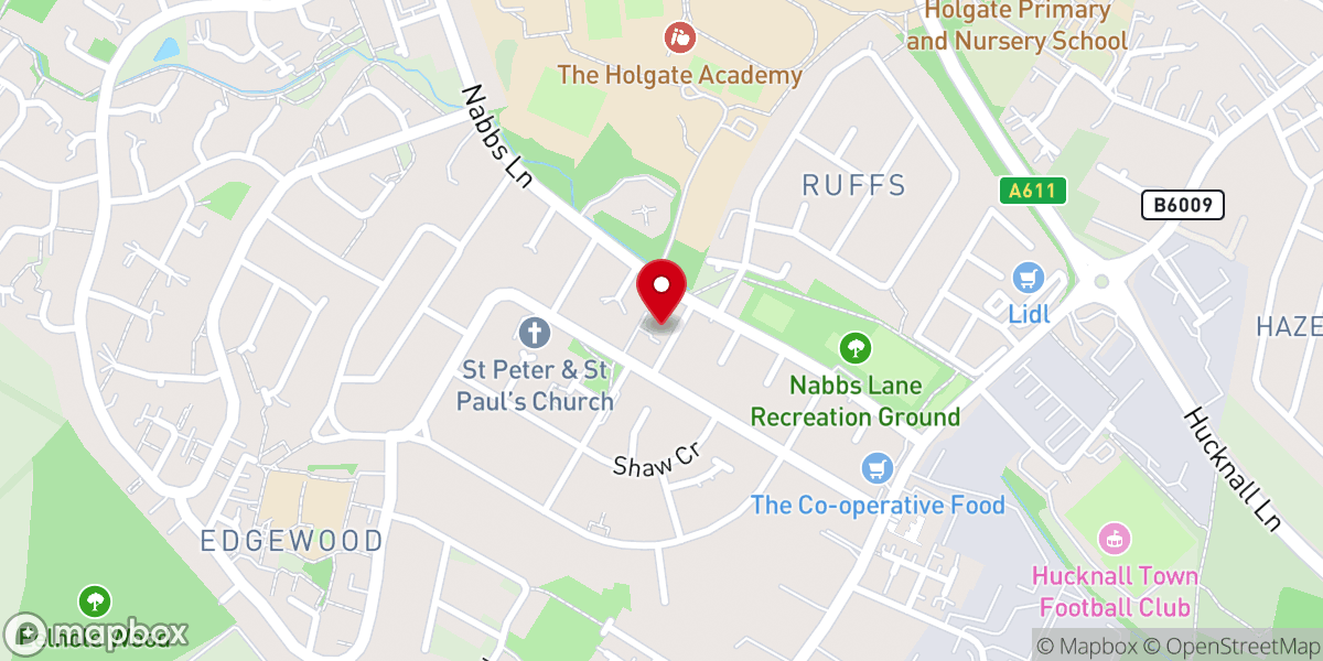 Map showing location of West Hucknall Baptist Church