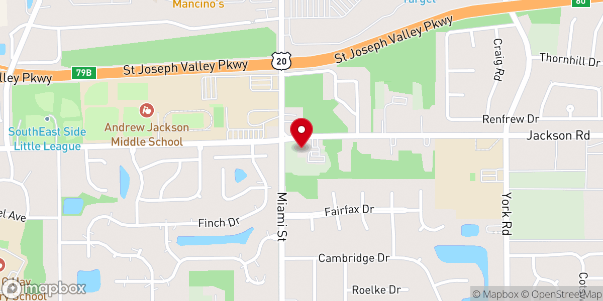 Map showing location of South Side Baptist Church