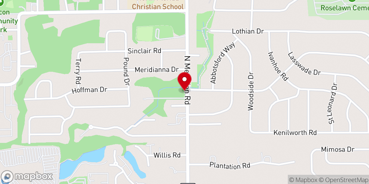 Map showing location of Meridian Woods Church of Christ