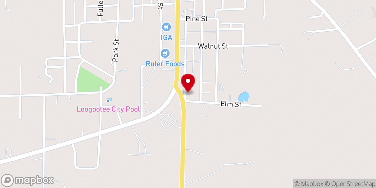 Map showing location of Loogootee Church of Christ