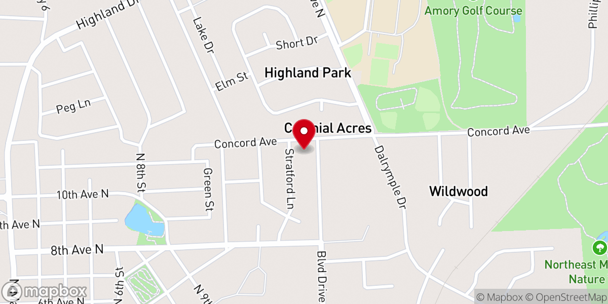 Map showing location of Amory Church of Christ
