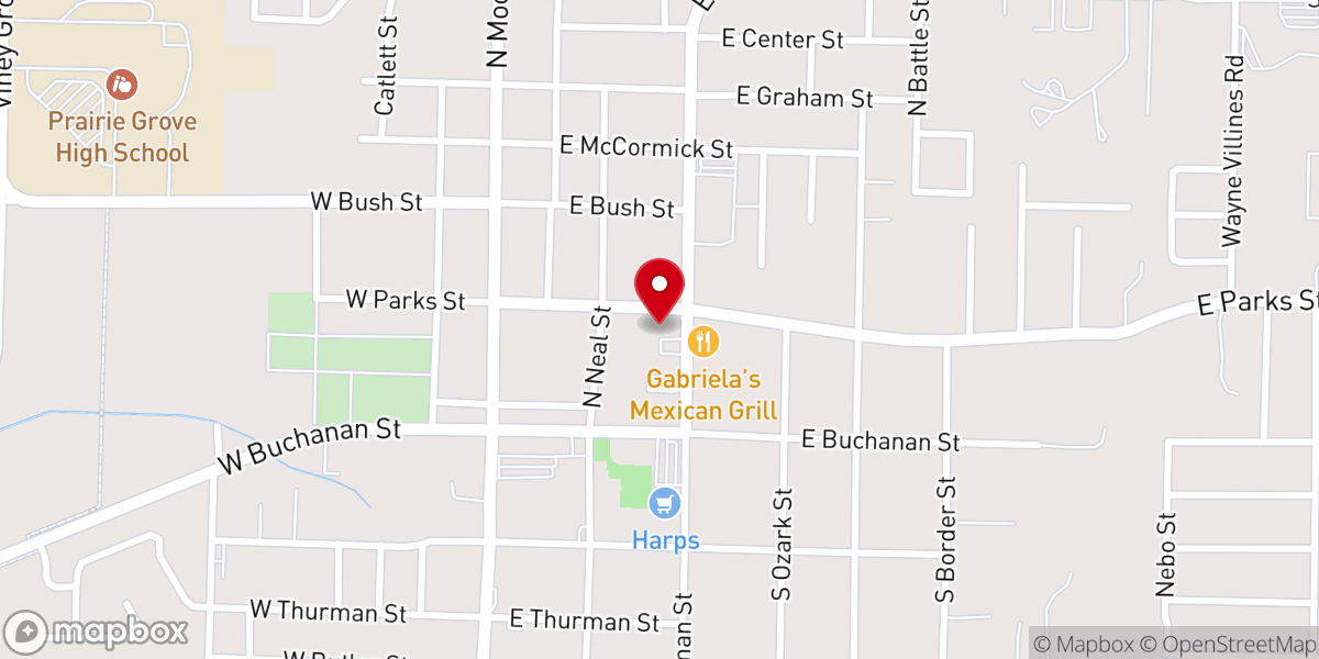 Map showing location of Prairie Grove Church of Christ