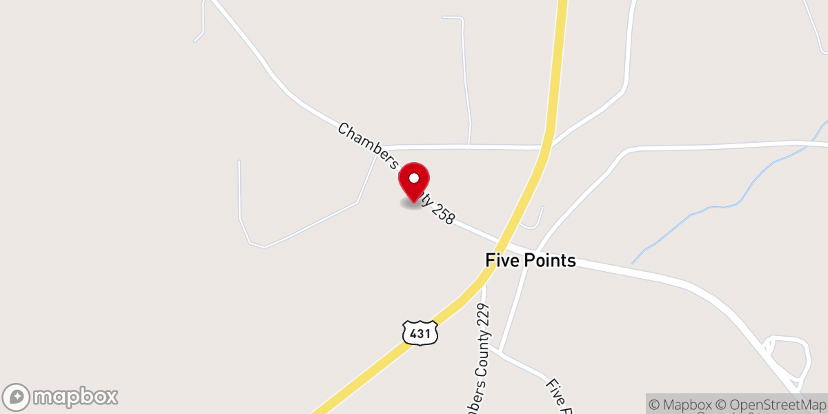 Map showing location of Five Points Baptist Church