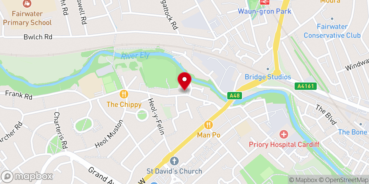 Map showing location of St Vincent's Ely Bridge