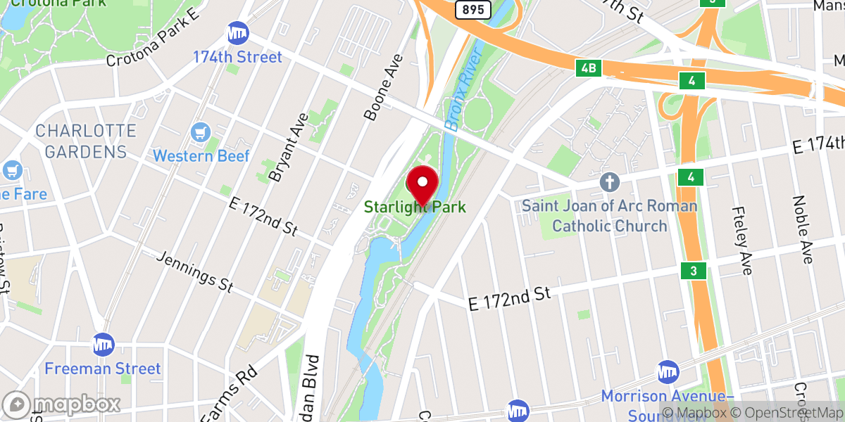 Map showing location of Bronx River Greenway