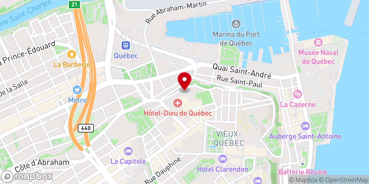 Map showing location of La Fiducie du patrimoine culturel des Augustines